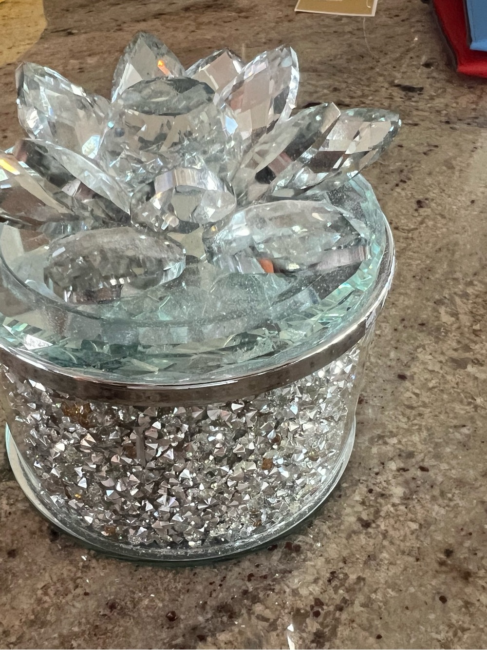 Crystal Lotus Decorative Trinket Jar - Sparkling Glass